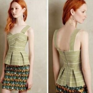 Anthropologie HD in Paris Green White Cabana Stripe Bandage Peplum Tank Medium